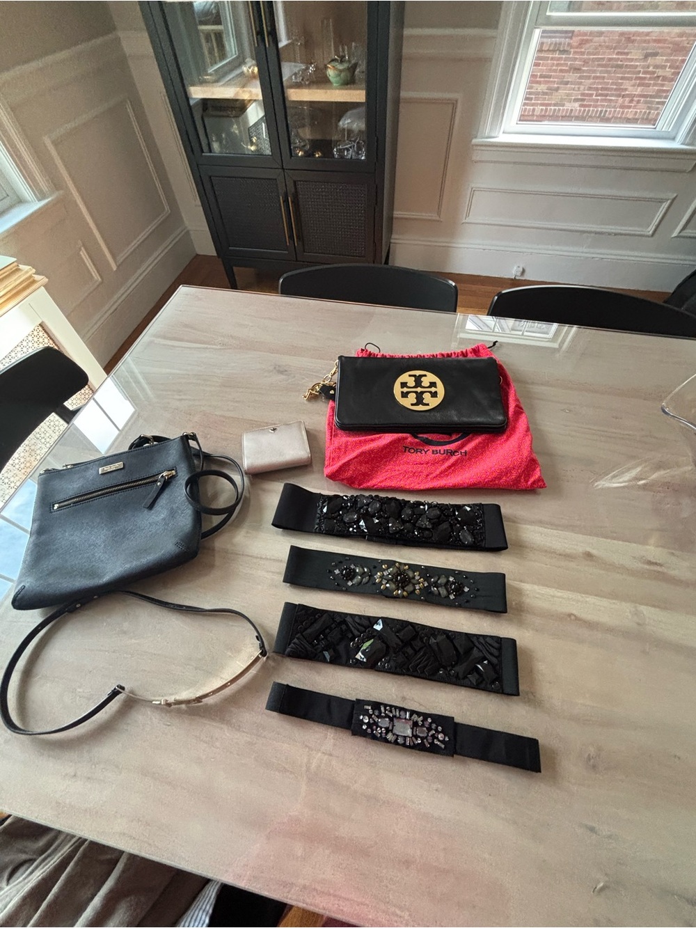 Tory Burch Clutch, Kate Spade purse & Wallet, BCBG & JCrew belts
